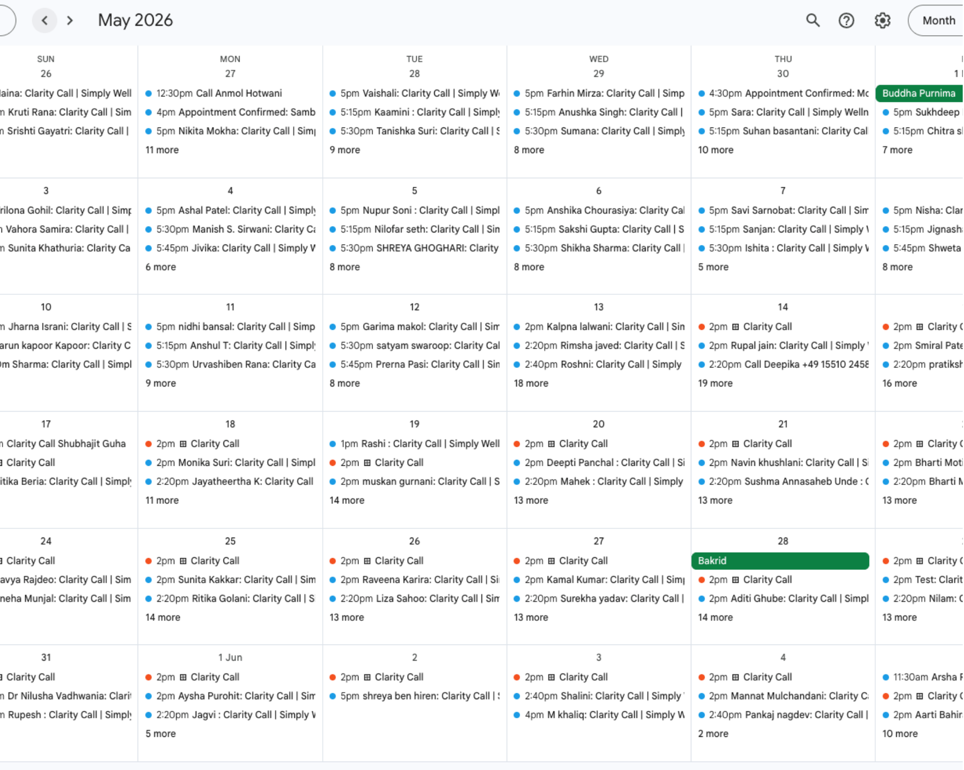 Simply Wellness May 2026 Calendar